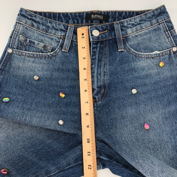 Buffalo David Bitton Womens Girlfriend Jeans Sz 27 High Rise Relaxed Rhinestones - Picture 11 of 15